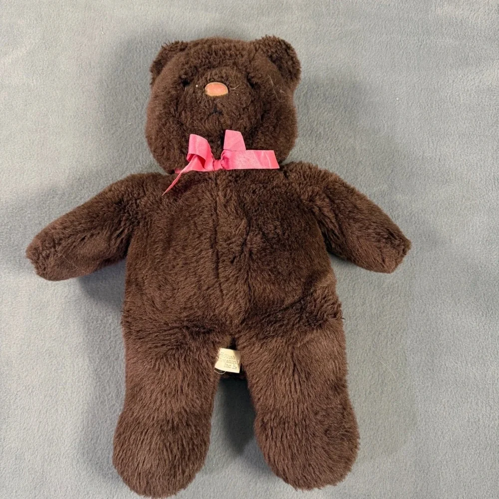 Vintage 1993 Plush‎ Creations Inc Brown Teddy Bear Pink Bow Stuffed Animal 90s